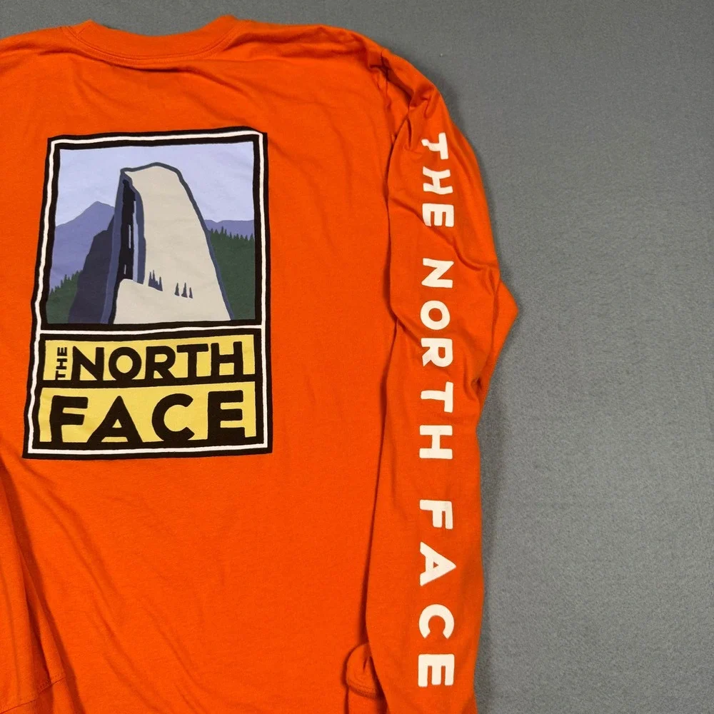 The North Face Mens Orange Long Sleeve Graphic T-Shirt Half Dome Mountain Size M